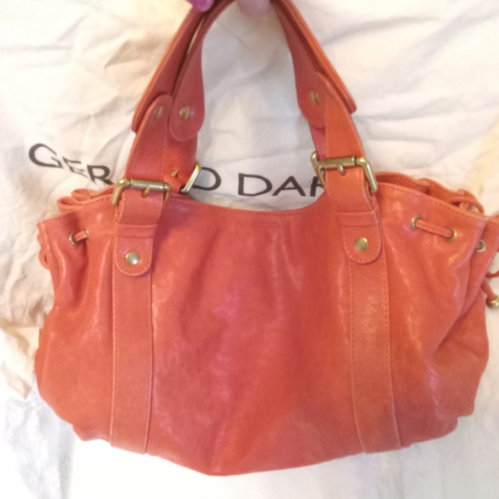 Gerard Darel 24H Large Tangerine Orange Leather Satchel Bag